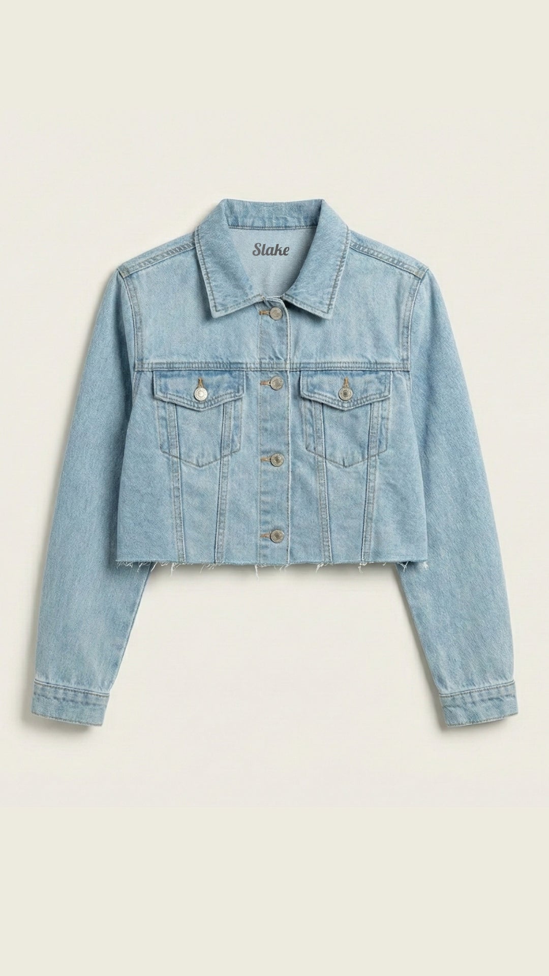 Cropped Ripped Ice Blue Premium Denim Jacket