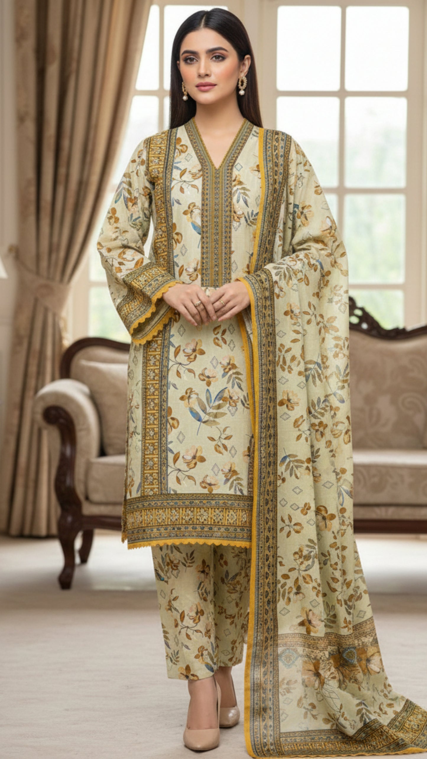 Fuchsia Floral Printed Unstitched Lawn 3 Piece