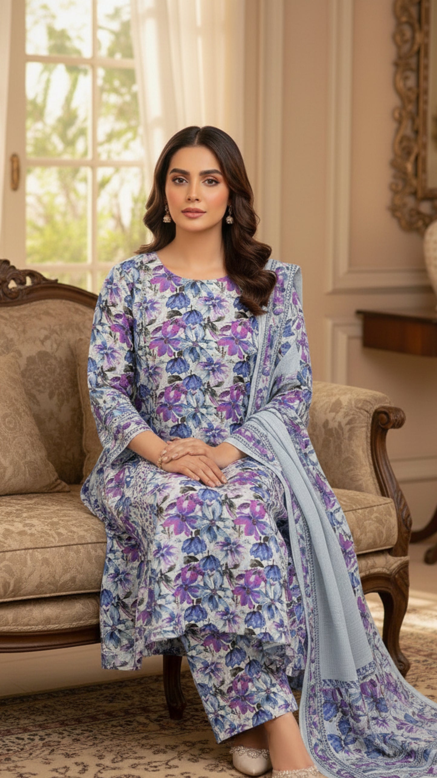 IRIS HUE Printed Unstitched Lawn 3 Piece