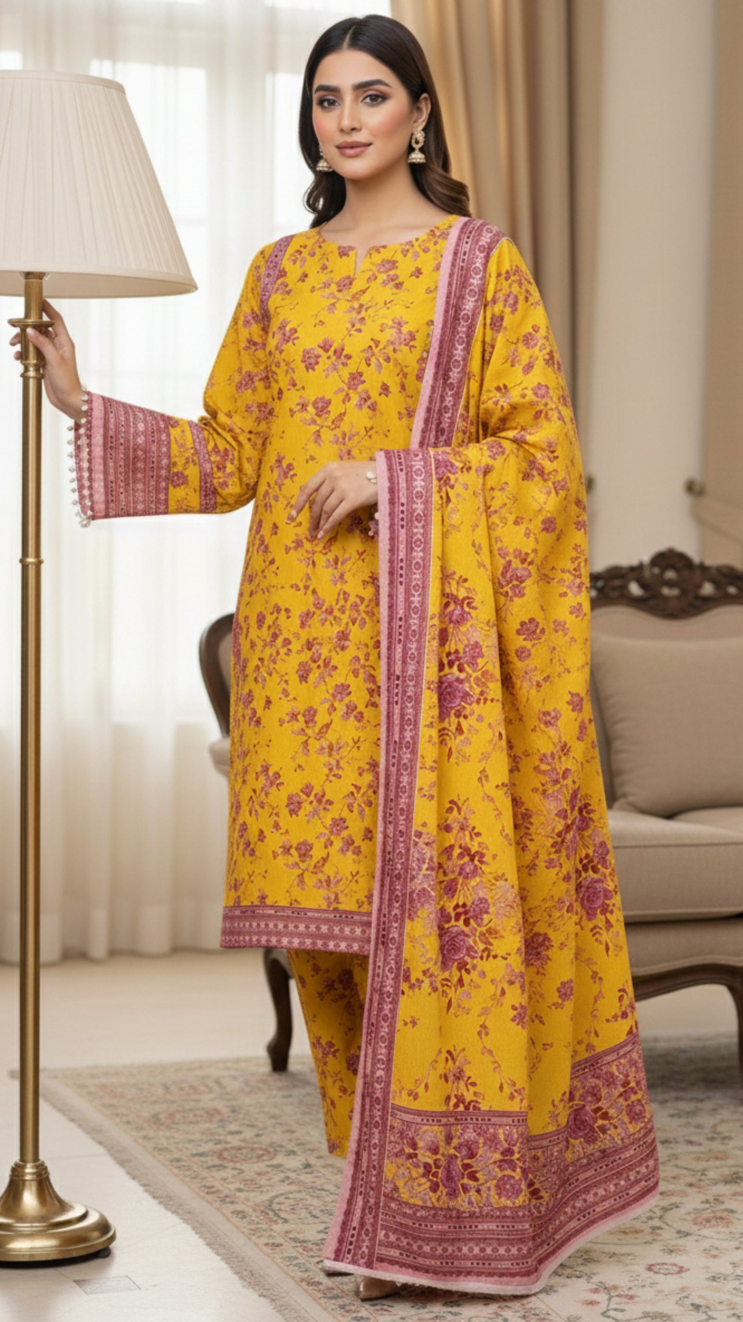 Sunlit Marygold Printed Unstitched Lawn 3 Piece