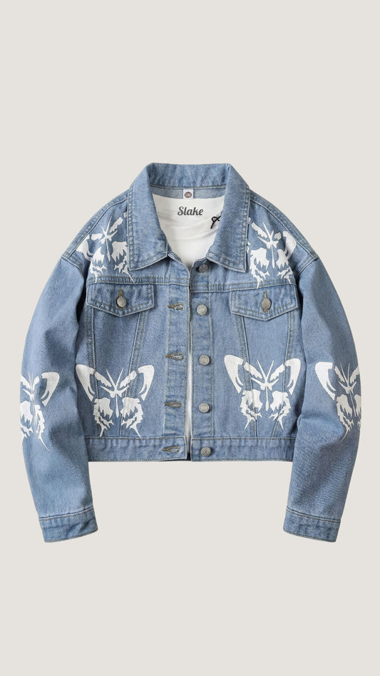 Classic ButterFly Ice Blue Premium Denim Jacket