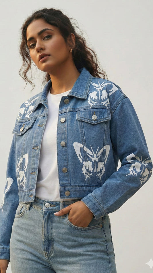 Classic ButterFly Ice Blue Premium Denim Jacket