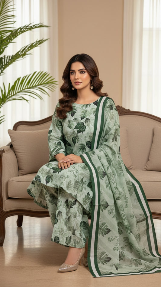 Emerald Botanical Printed Unstitched Lawn 3 Piece