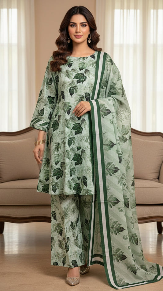 Emerald Botanical Printed Unstitched Lawn 3 Piece