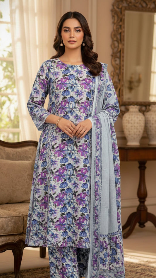 IRIS HUE Printed Unstitched Lawn 3 Piece