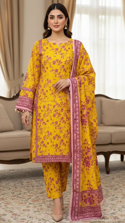 Sunlit Marygold Printed Unstitched Lawn 3 Piece