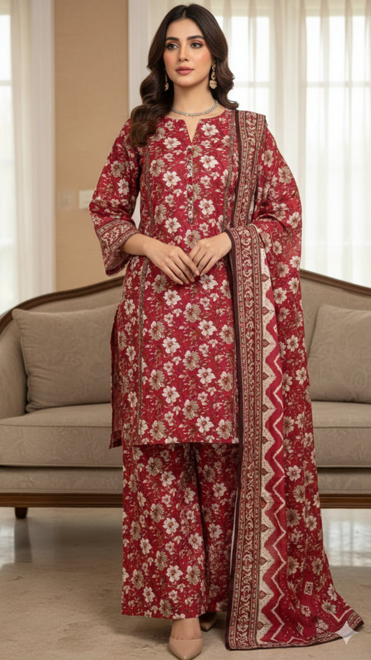 Ruby Rime Printed Unstitched Lawn 3 Piece
