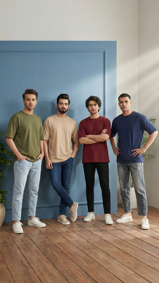 Pack of 4 Premium T-Shirts - Olive Green, Beige, Maroon & Navy Blue