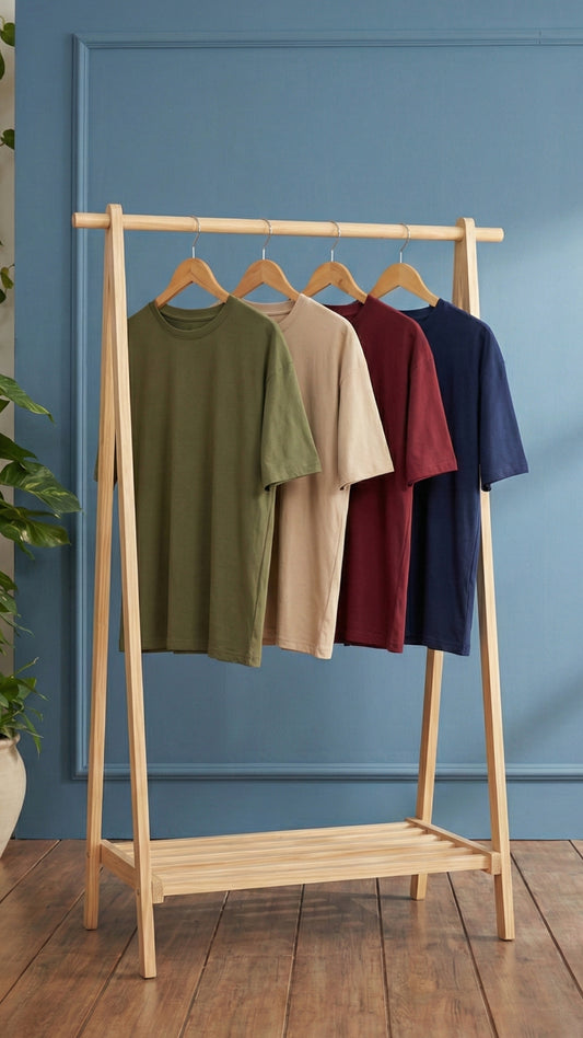 Pack of 4 Premium T-Shirts - Olive Green, Beige, Maroon & Navy Blue