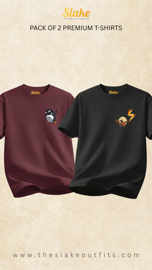Pack of 2 Premium T-Shirts Penguin & Astronaut Edition